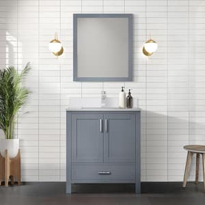 Jacques 30 in. W x 22 in. D Dark Grey Bath Vanity, White Quartz Top, Faucet Set, and 28 in. Mirror