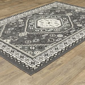 Rayder Gray/Ivory 2 ft. x 8 ft. Tribal Center Medallion Polypropylene/Polyester Indoor Runner Area Rug