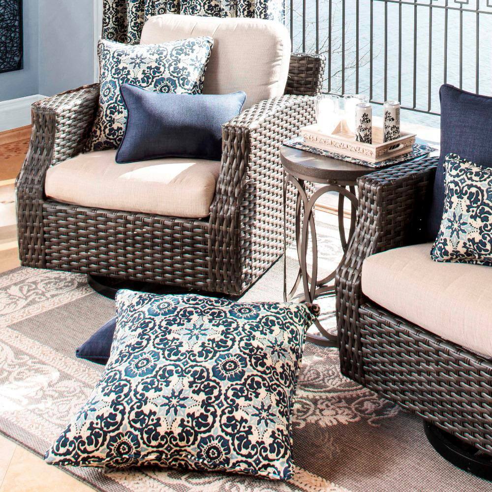 Blue Rectangular Floral Outdoor Throw Pillows - Set of 2