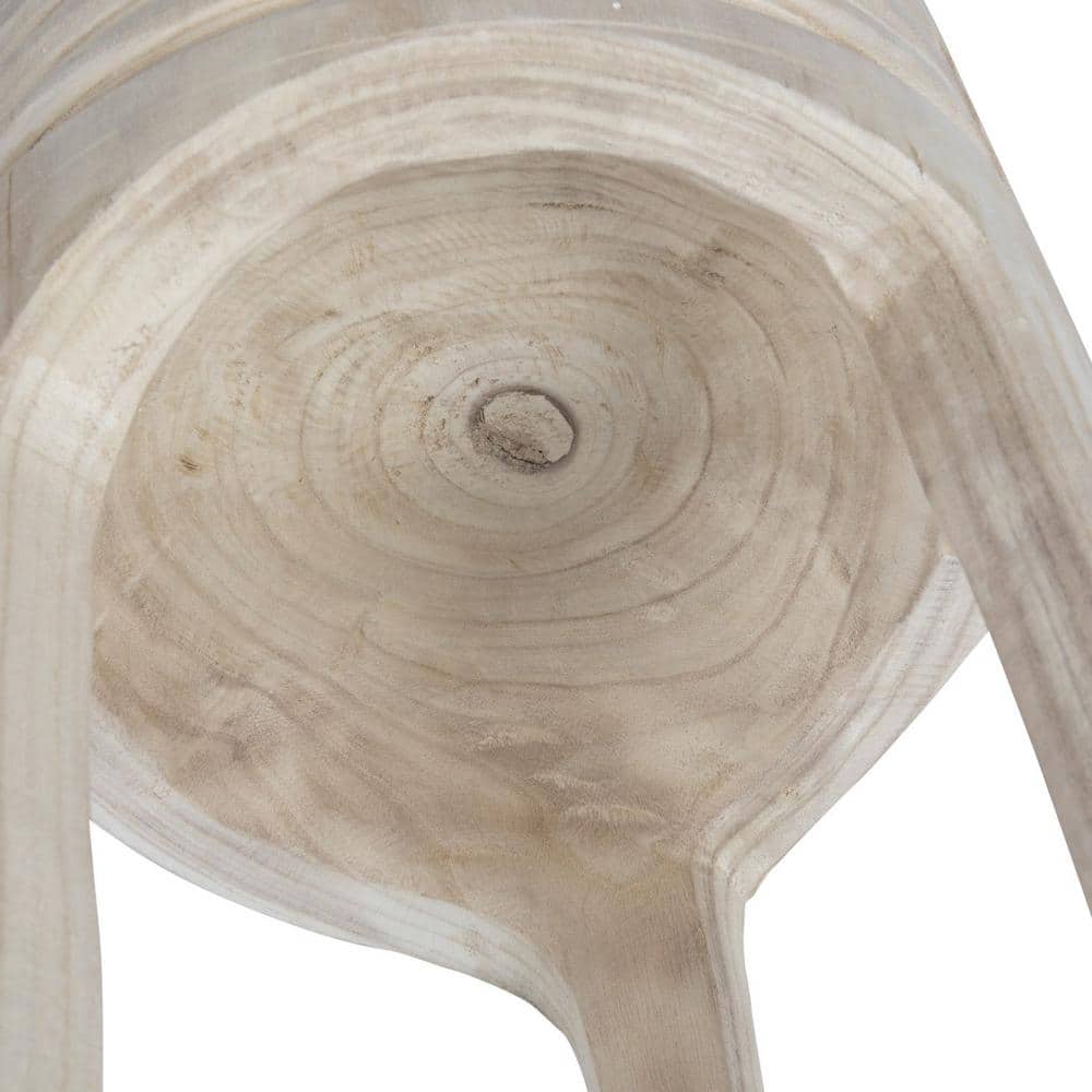 Natural Brown Paulownia Wood Carved Backless Stool