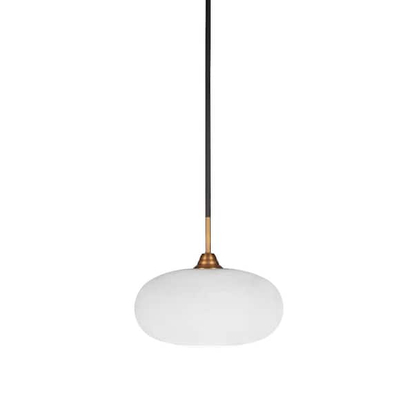 Unbranded Madison 100-Watt 1-Light Matte Black and Brass Bowl Mini Pendant Light with Glass Shade