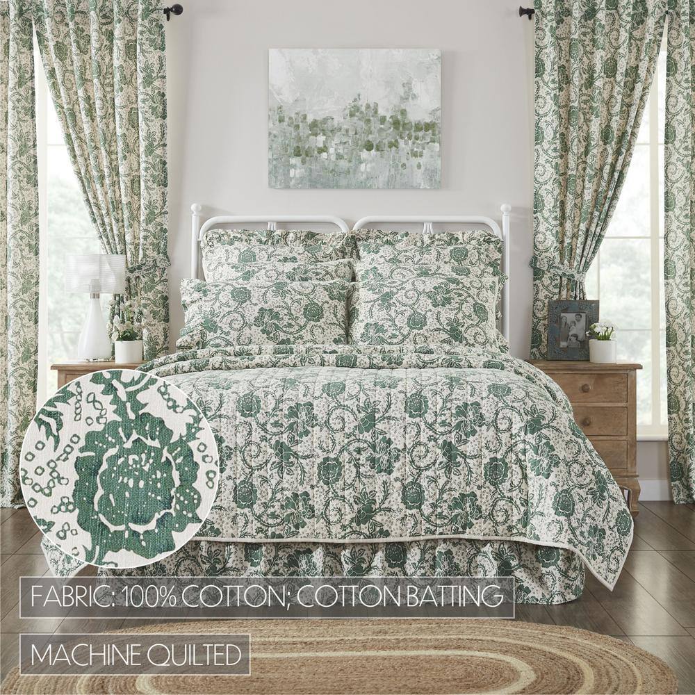 Green Floral Reversible Cotton Queen Quilt