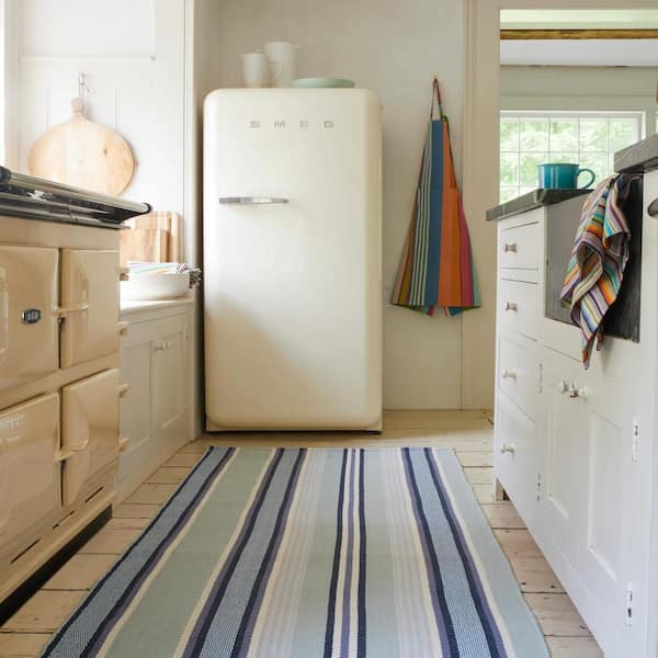 Barbados Stripe Handwoven Cotton Blue 3 ft. x 12 ft. Indoor Runner Rug