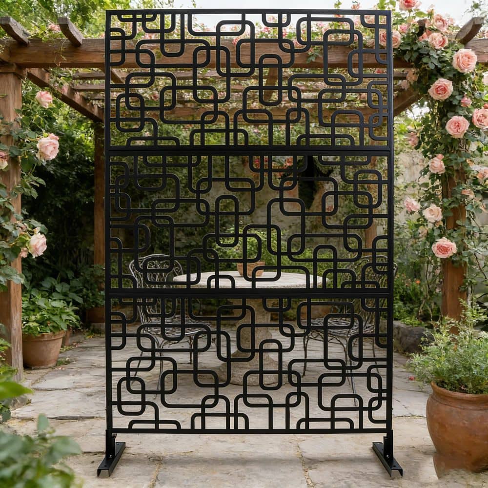 76 in. x 48 in. Freestanding Decorative Privacy Screen Black Metal for Outside Lawn Garden price history on PriceWatchPro