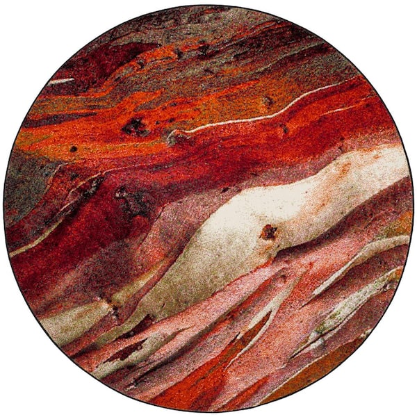 SAFAVIEH Glacier Red/Multi Doormat 3 ft. x 3 ft. Geometric Round Area Rug