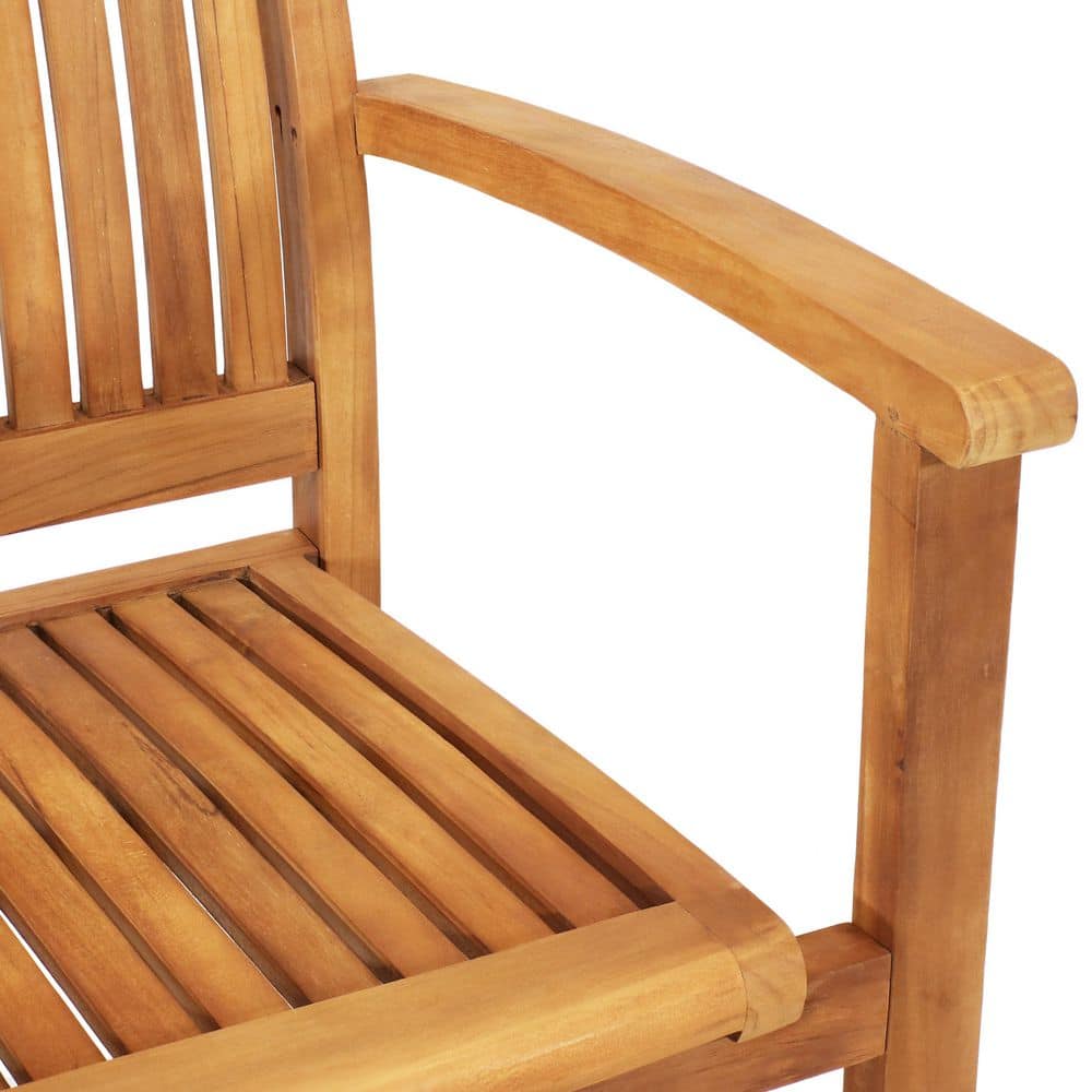 Sunnydaze Light Brown Teak Outdoor Stacking Dining Armchair