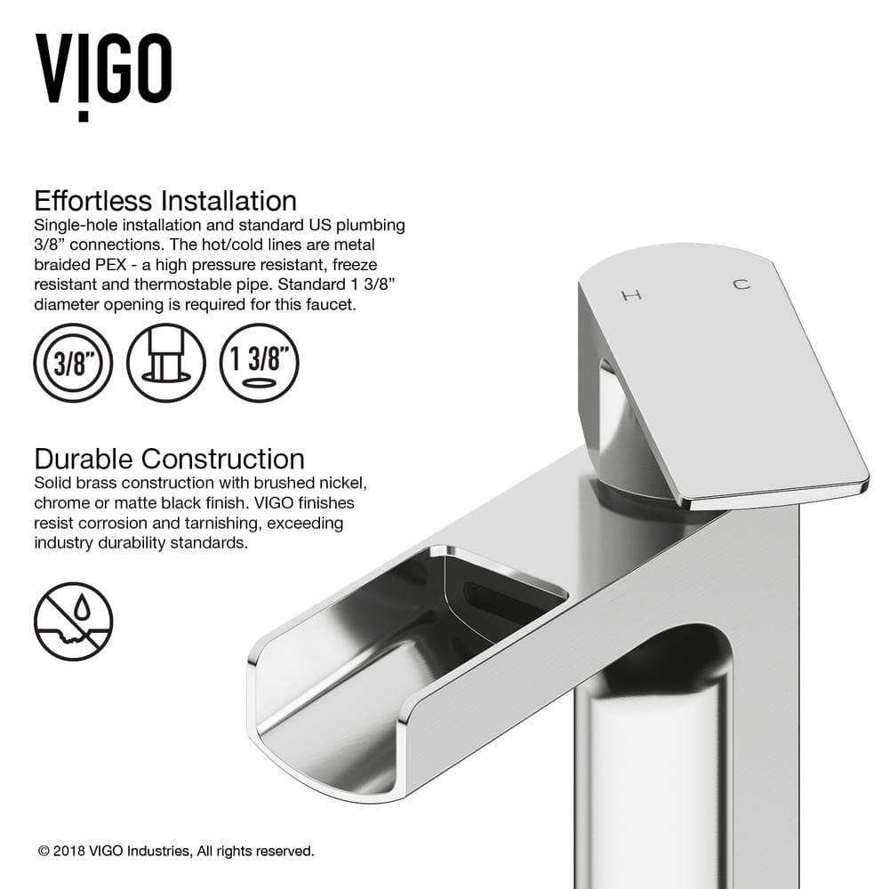 VIGO Ileana Modern Chrome Single Hole Waterfall Bathroom Faucet