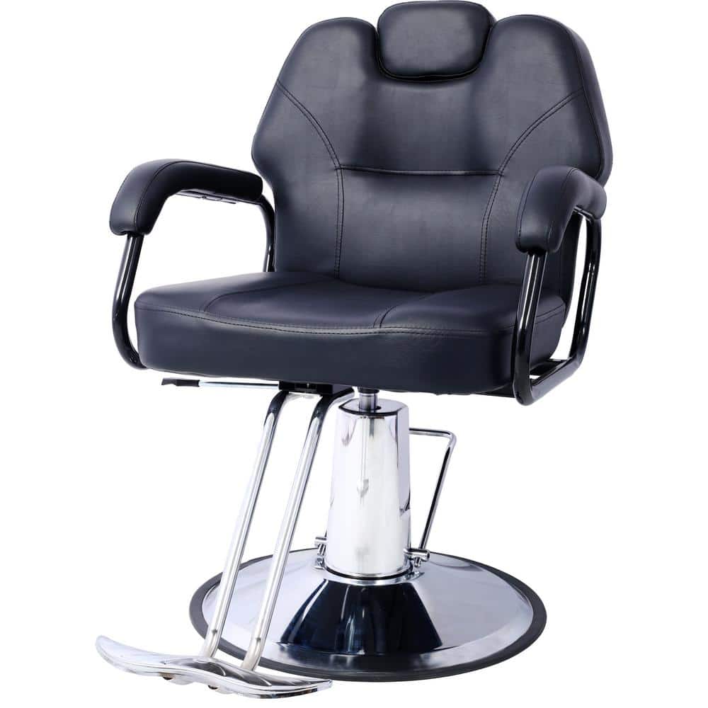 PU Leather Seat Reclining Salon Chair in Black Heavy-Duty Hydraulic All Pur