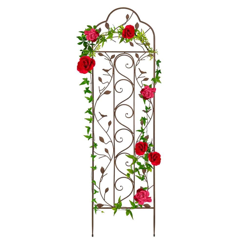 Best Choice Products 60x15in Iron Arched Garden Trellis Fence Panel w/ Branches  Birds for Climbing Plants - Bronze
