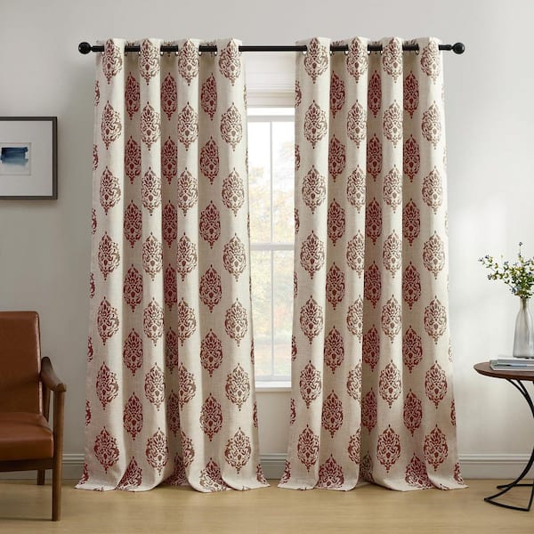 Elrene Navara Cinnamon Medallion Poly-Linen 52(in)X84(in) Grommet Top Room Darkening Curtain Panel