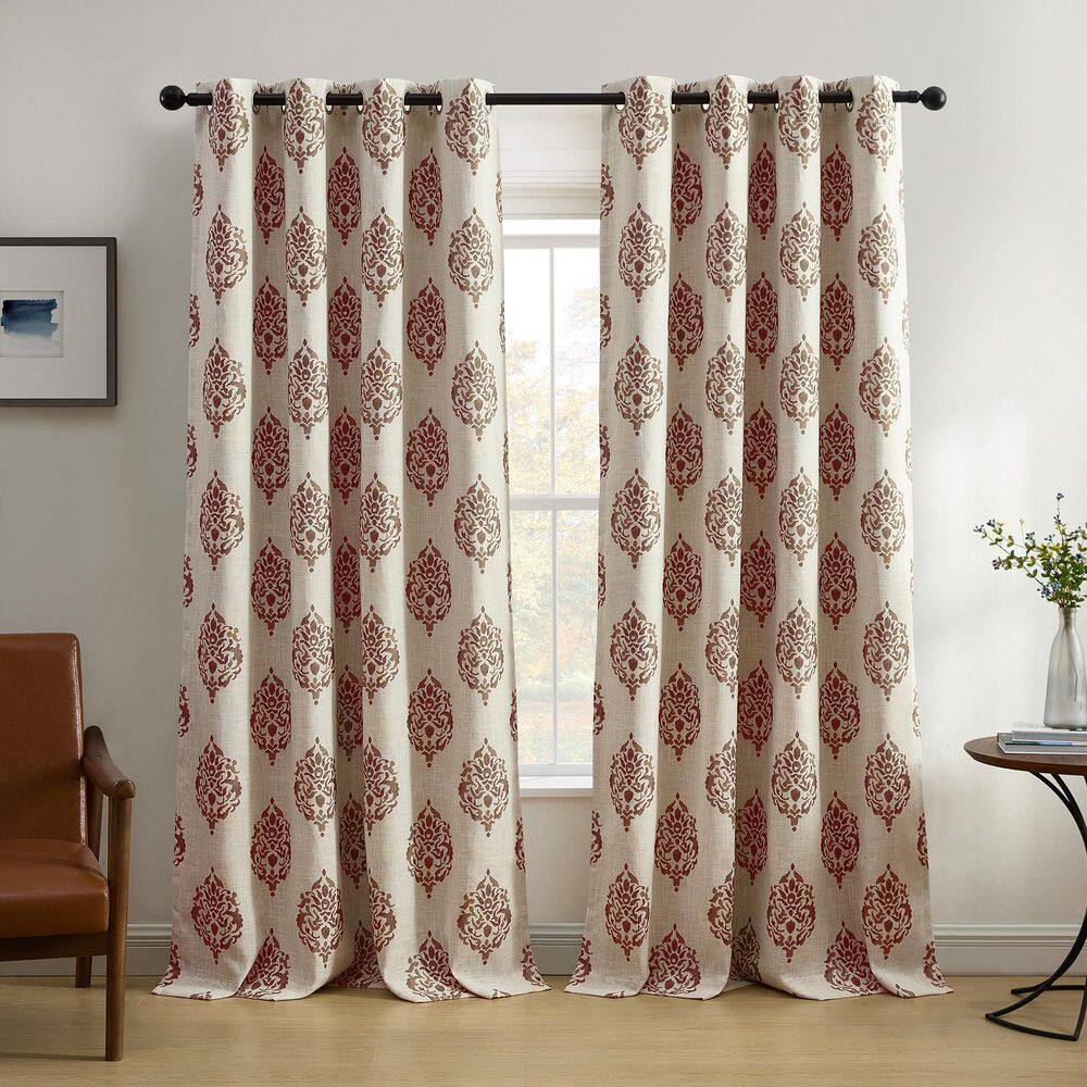 Navara Cinnamon Medallion Poly-Linen 52(in)X95(in) Grommet Top Room Darkening Curtain Panel price history on PriceWatchPro