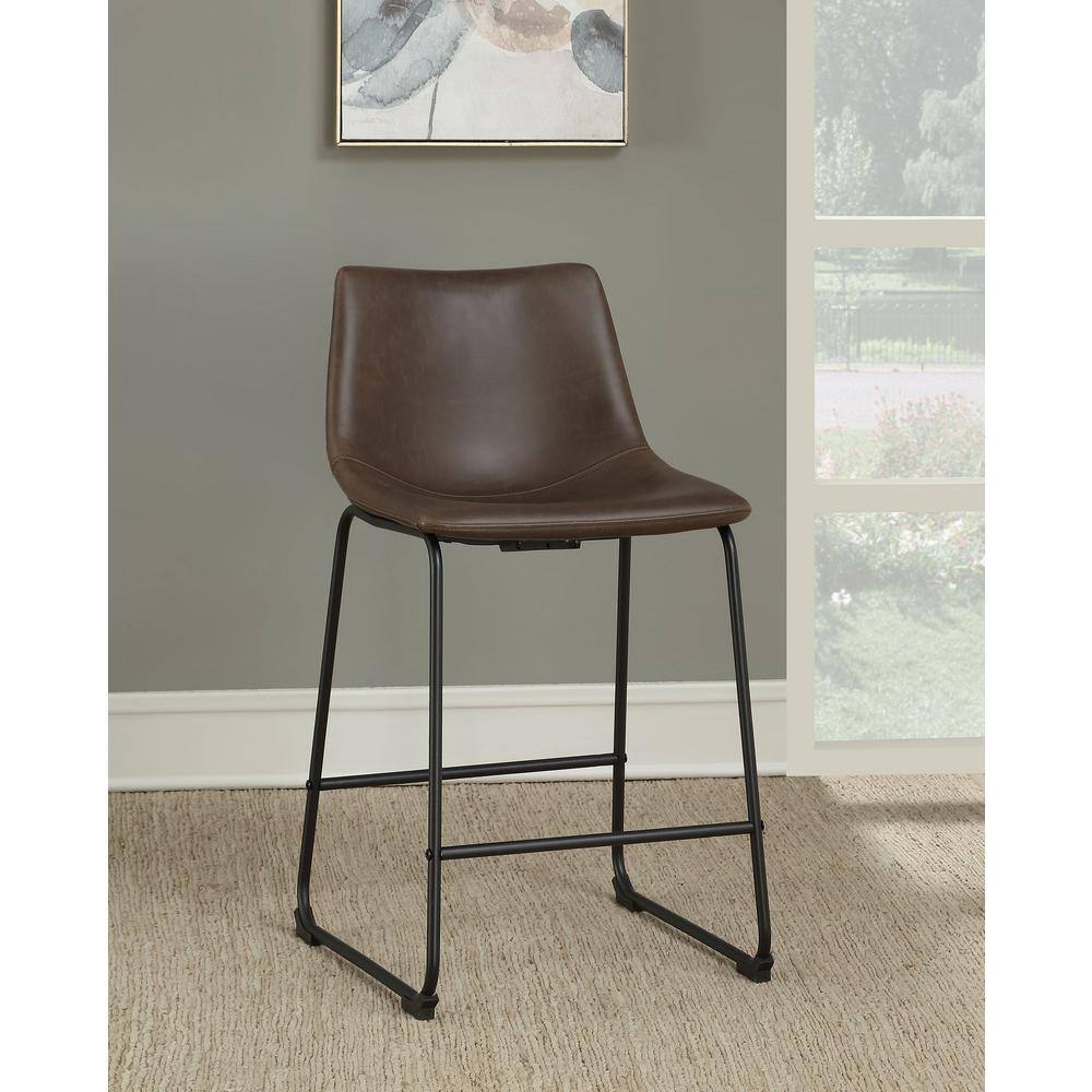 Brown Faux Leather and Metal Counter Stool Set
