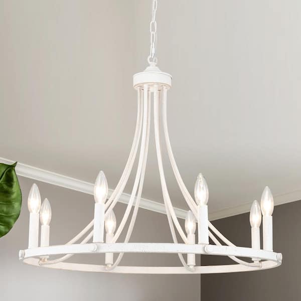 LWYTJO Yenier 8-Light White Rustic Farmhouse Dimmable Kitchen Island Wagon Wheel Chandelier Candle Style for Living Room Foyer