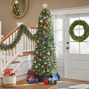 7.5 ft. Pre-Lit LED Festive Pine Slim Artificial Christmas Tree
