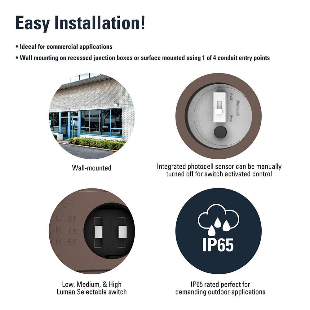 Bronze Dimmable LED Outdoor Security Wall Light