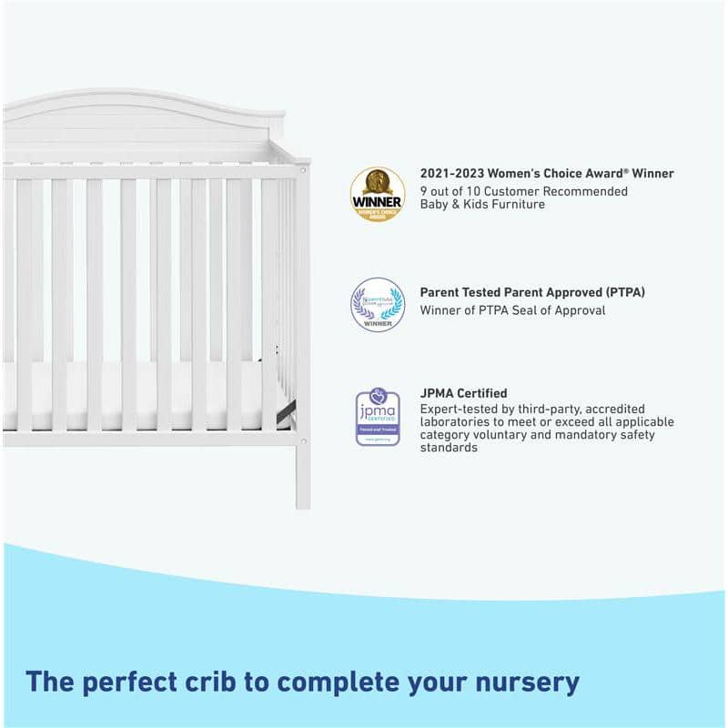 Stella White Pine Wood 4-in-1 Convertible Mini Crib with Foam Mattress