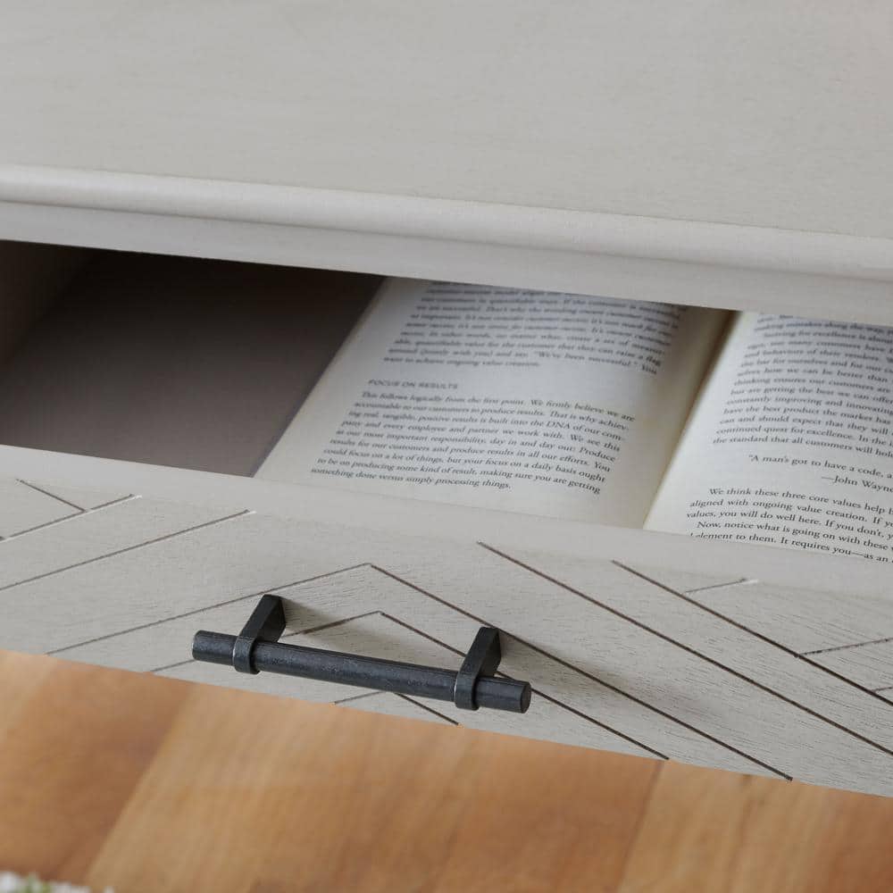 Taupe Wood Writing Desk with Chevron Drawers
