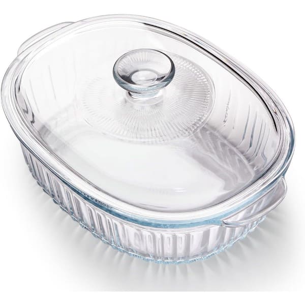 3-Piece Oval Borosilicate Glass Casserole Dish Set with Glass Lid Vertical Stripe Oven Microwave Freezer Safe