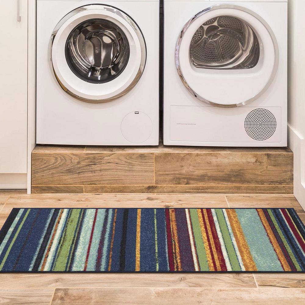 Multicolor Striped Non-Slip Synthetic Runner Rug, 2'7" x 9'10"