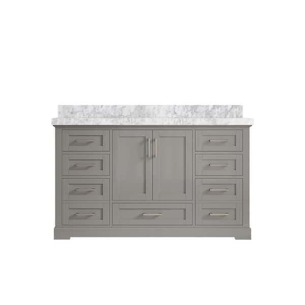 Willow Collections Boston 60 in. W x 22 in. D x 36 in. H Single Sink Bath Vanity in Elephant Gray with 2 in. Carrara Marble Top