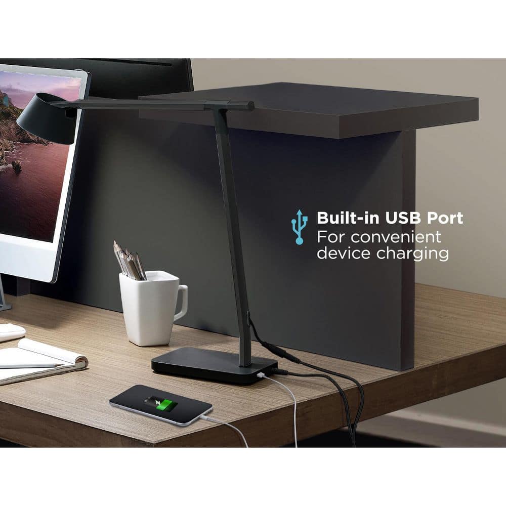 Black Adjustable LED Desk Lamp with USB Charging Port