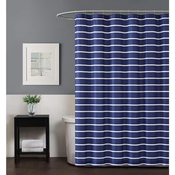 Truly Soft Maddow Stripe 72 In Navy, Navy And White Striped Shower Curtain