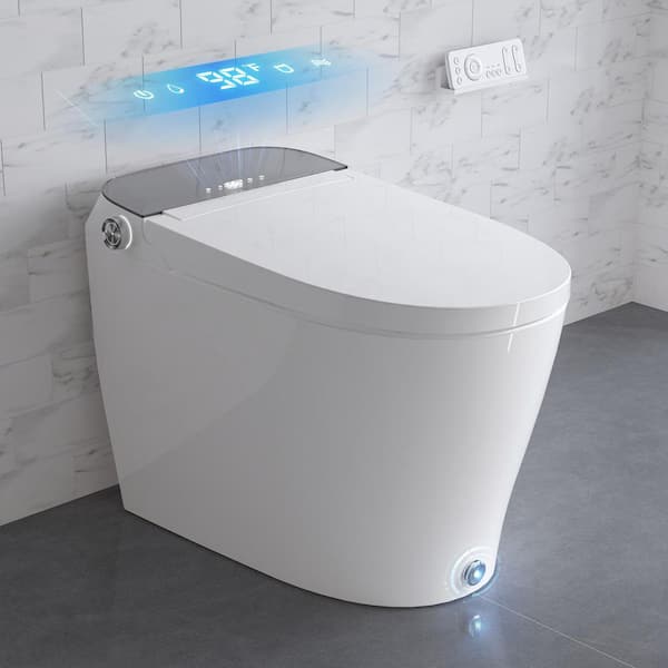 Elongated Smart Bidet Toilet 1.11 GPF in White with Water Pump and Kick Flush, Warm Water, Heated Seat and Deodorization