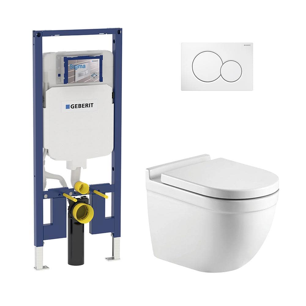 openbaar Gedragen Ploeg Geberit 2-piece 0.8/1.6 GPF Dual Flush KARO Elongated Toilet with 2x4  Concealed Tank and Plate in White, Seat Included C-5170.01KIT2x4 - The Home  Depot