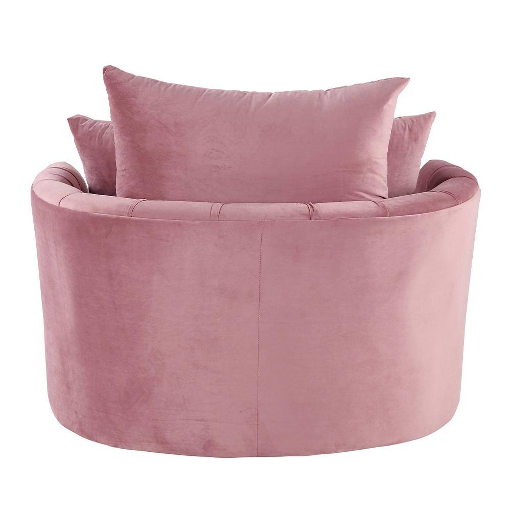 Pink Velvet Barrel Swivel Accent Chair with Pillows