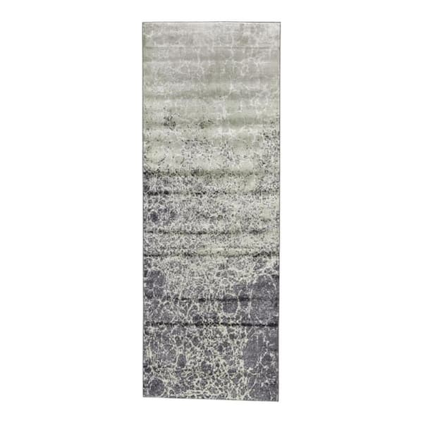 HomeRoots 2 x 7 Ivory, Gray, Green Abstract Runner Rug
