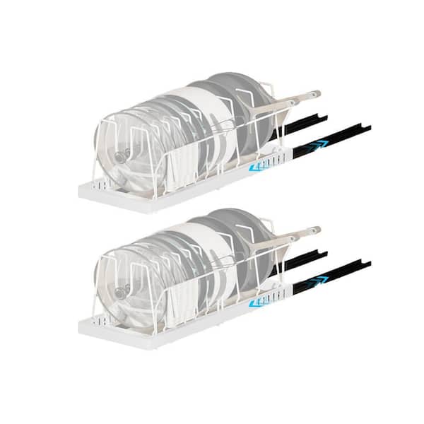 White Pots and Pans Drawer Organizer Expandable Pull-Out Under Cabinet Storage with 10 Adjustable Dividers