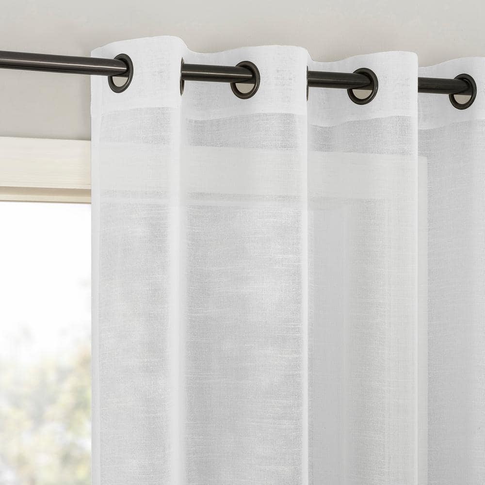 Vail Slub Textured White Linen Polyester Blend 52 in. W x 84 in. L Grommet 