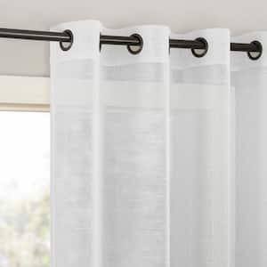 Vail Slub Textured White Linen Polyester Blend 52 in. W x 84 in. L Grommet Light Filtering Curtain (Single Panel)