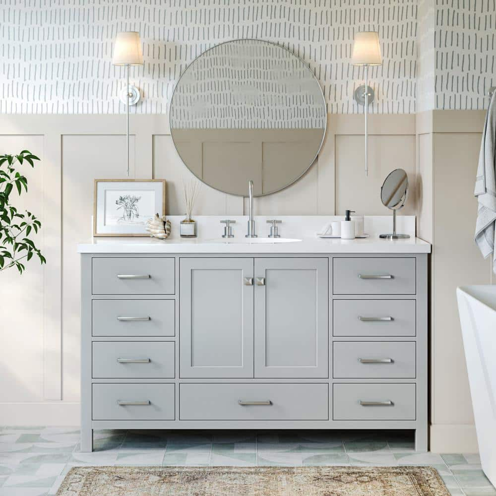 ARIEL Cambridge 61 in. W x 22 in. D x 36 in. H Bath Vanity in Grey with ...