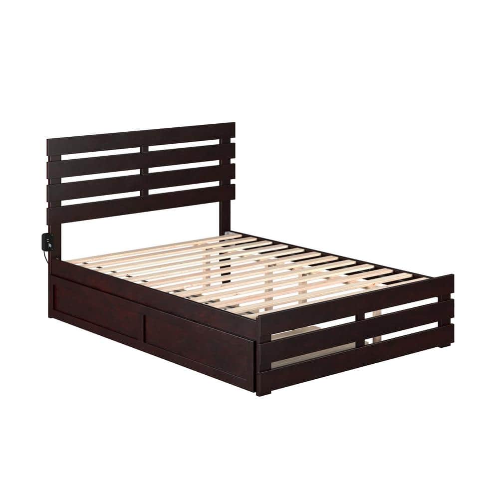 Espresso Full Wood Platform Bed with Trundle and Headboard