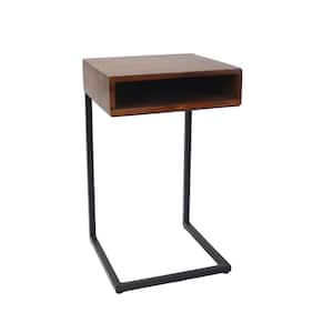 Deshiel 14.25 in. W Chestnut/Black 24 in. H Rectangle Wood Top C Table with Cubby