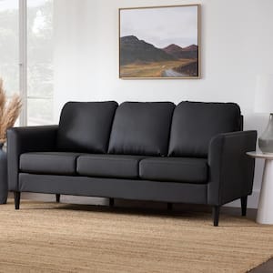 73 in. Flared Arm 3-Seater Removable Cushions Sofa in Black