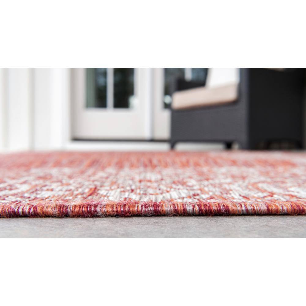 Rust Red Floral Easy-Care Outdoor Synthetic Runner Rug
