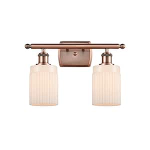 Hadley 16 in. 2-Light Antique Copper Vanity Light with Matte White Glass Shade