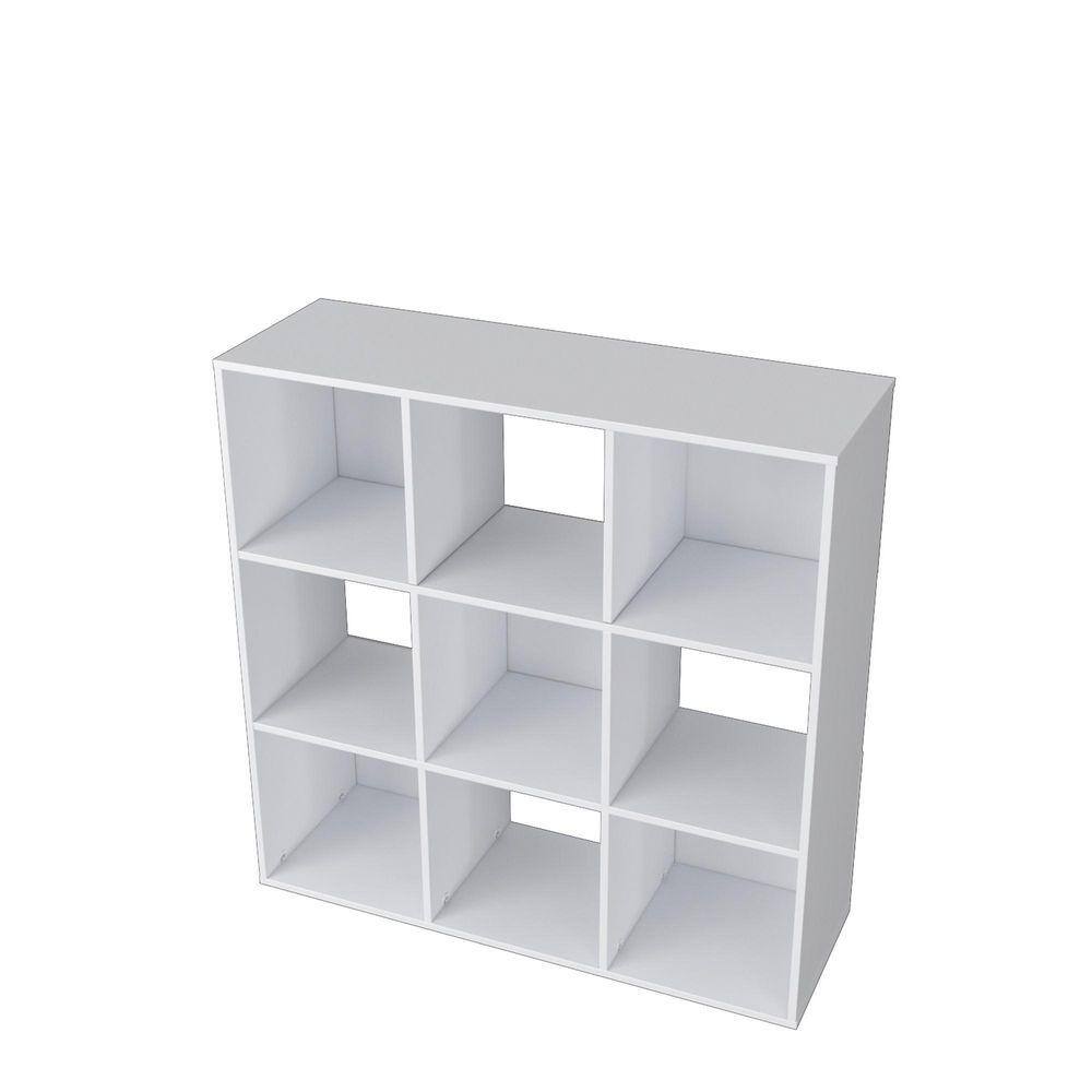 White 3-shelf etagere bookcase, perspective view.