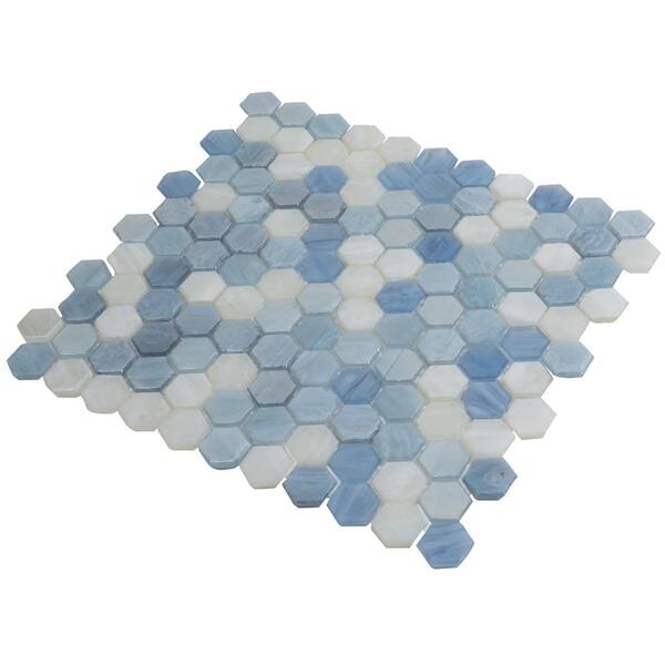 Apollo Tile Light Blue 4 in. x 5 in. Hexagon Polished Glass Mosaic