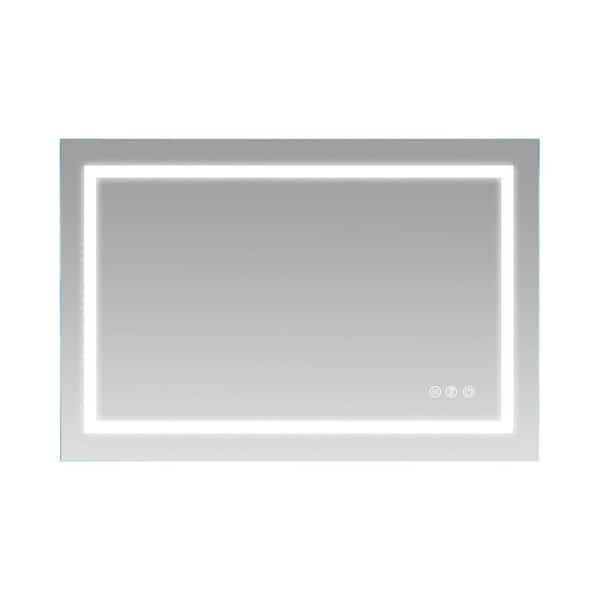 Unbranded Modern 36 in. W x 24 in. H Large Lighted Rectangular Frameless Wall Mount Anti-Fog Bathroom Vanity Mirror in Silver