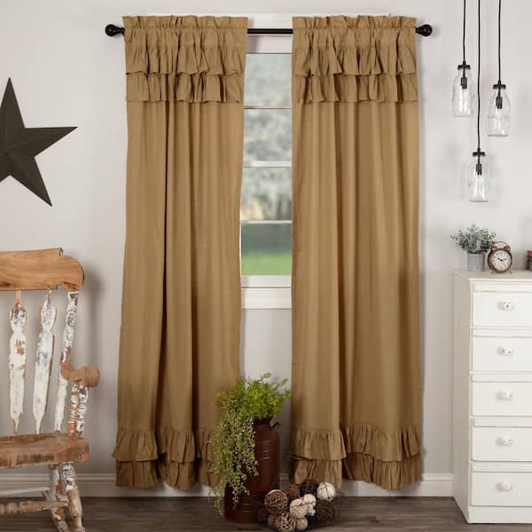 VHC BRANDS Simple Life Flax 40 in W x 84 in L Ruffled Light Filtering Rod Pocket Window Panel Khaki Pair