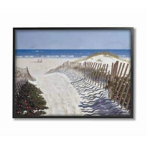 "Fenced Pathway to Beach Summer Nautical Painting" by Zhen-Huan Lu Framed Nature Wall Art Print 11 in. x 14 in.