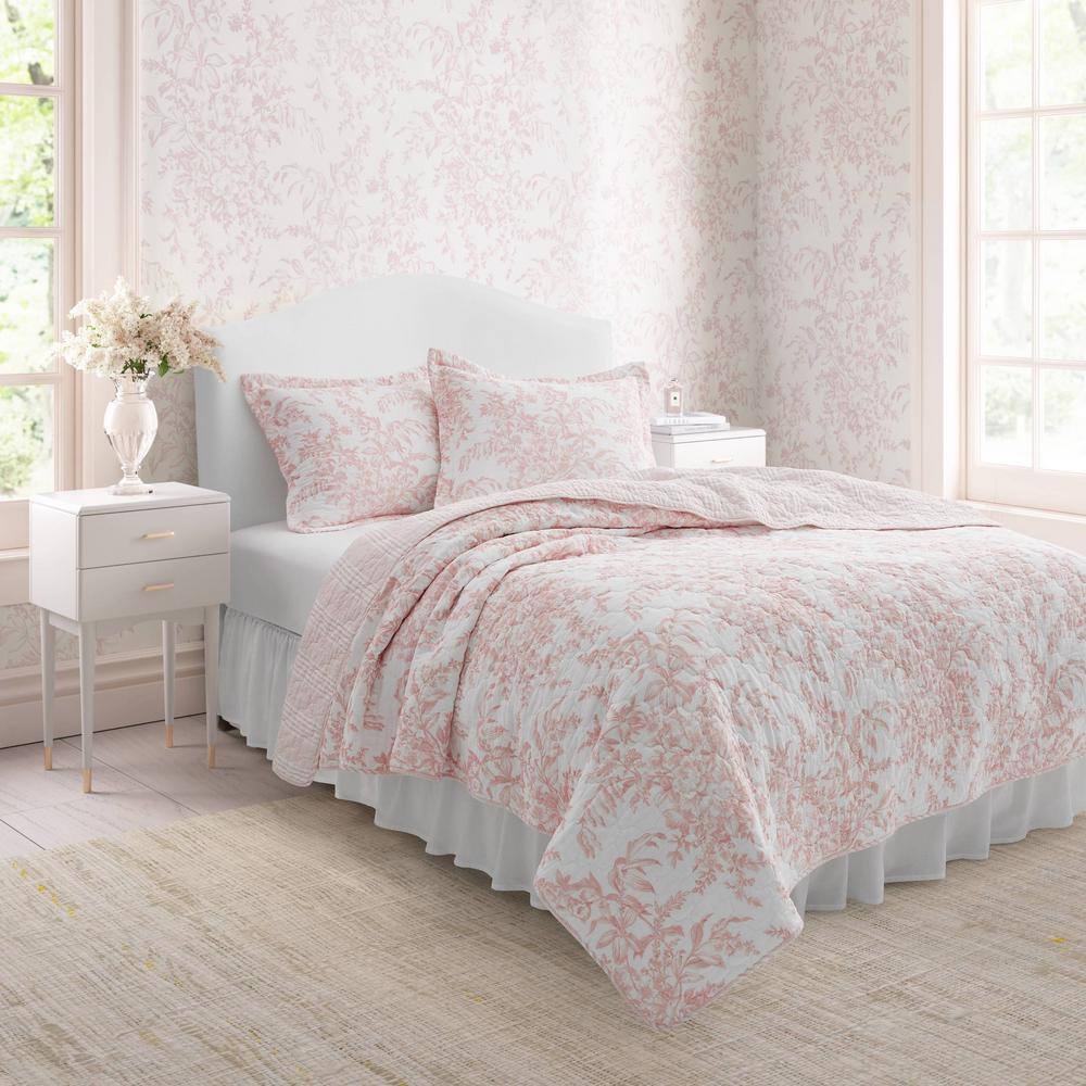 Pink Reversible Cotton Full Quilt Set with Shams