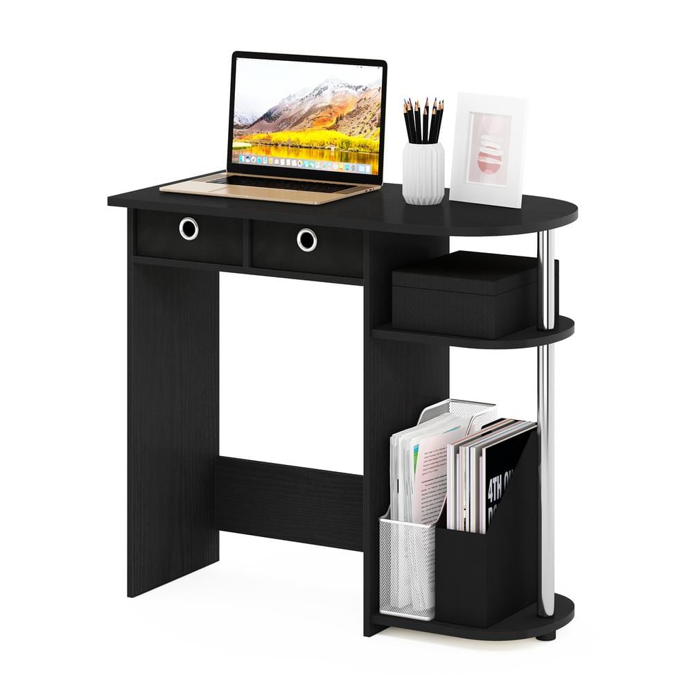 Espresso Composite Wood Compact Desk with Drawer and Shelves