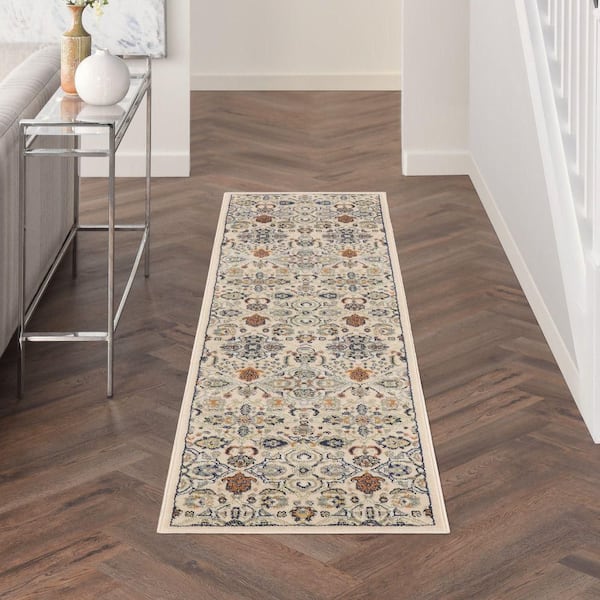 Allur Beige 2 ft. x 8 ft. Abstract Medallion Transitional Runner Area Rug