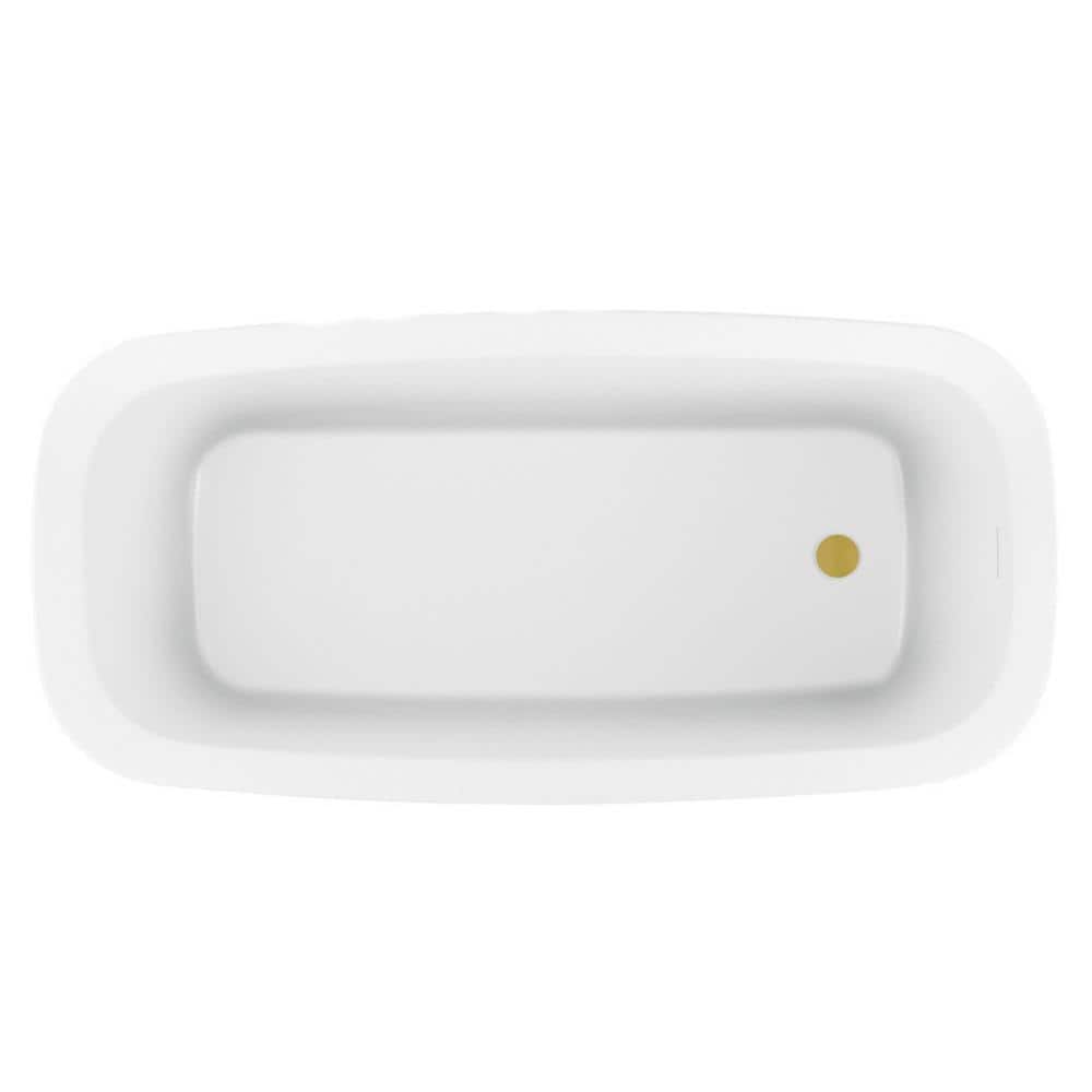 59" Glossy White Acrylic Freestanding Bathtub with Brushed Gold Trim
