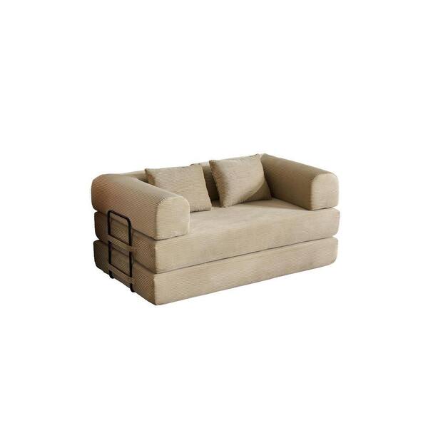 59.05 in. Beige Striped Corduroy Twin Size Convertible Sofa Bed