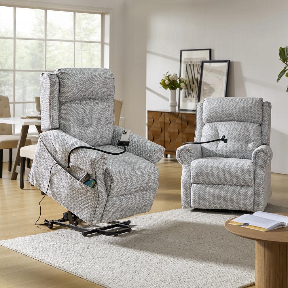 Graeme Traditional Lift Assist Power Recliner with Massage Heat and Manual Headrest Set of 2-Light Grey price history on PriceWatchPro